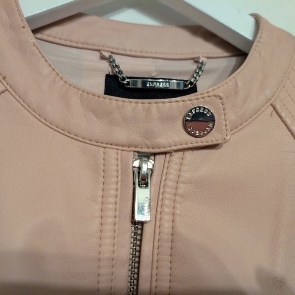 Express Pink Vegan Leather Moto Cafe Racer Quilted Jacket M NWOT - Picture 7 of 15
